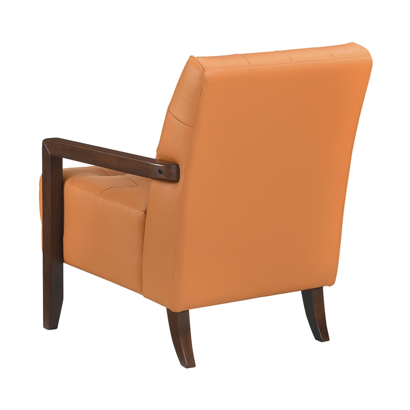 Pemberly Row Mid-Century Leather Accent Chair in Orange Finish