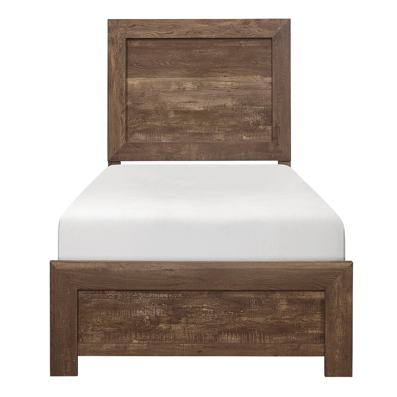 Pemberly Row Farmhouse Asian Hardwood Twin Bed in Rustic Brown