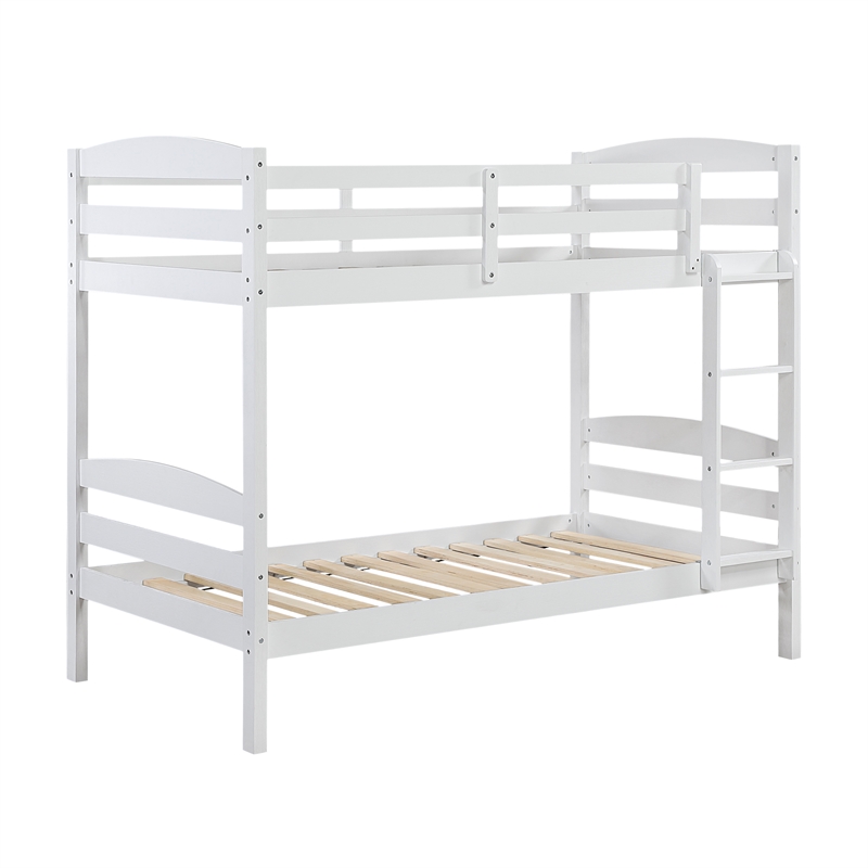 Pemberly Row Asian Hardwood Twin/Twin Bunk Bed in Wire Brushed White Finish