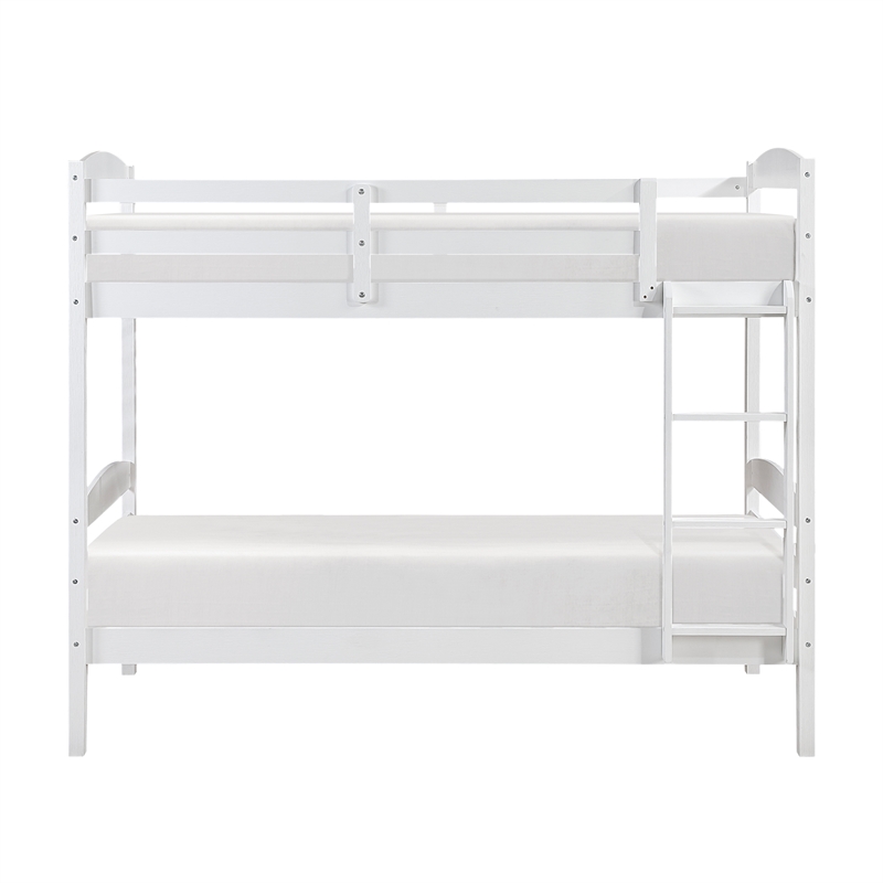 Pemberly Row Asian Hardwood Twin/Twin Bunk Bed in Wire Brushed White Finish