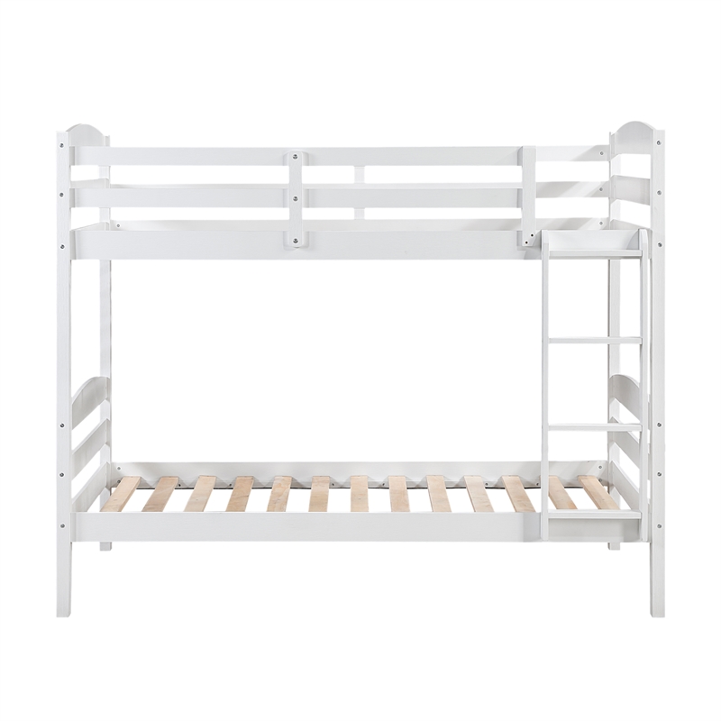 Pemberly Row Asian Hardwood Twin/Twin Bunk Bed in Wire Brushed White Finish