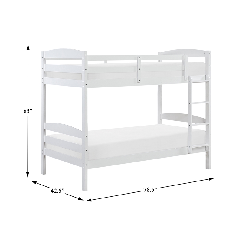 Pemberly Row Asian Hardwood Twin/Twin Bunk Bed in Wire Brushed White Finish