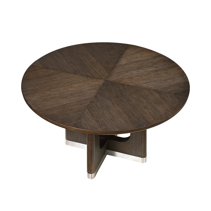 Pemberly Row Rubber Wood Round Dining Table in Wire Brushed Brown