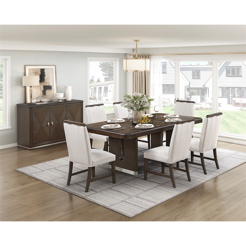 Pemberly Row Rubber Wood Round Dining Table in Wire Brushed Brown