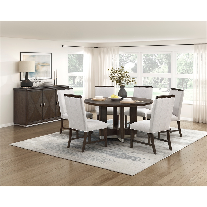 Pemberly Row Rubber Wood Round Dining Table in Wire Brushed Brown