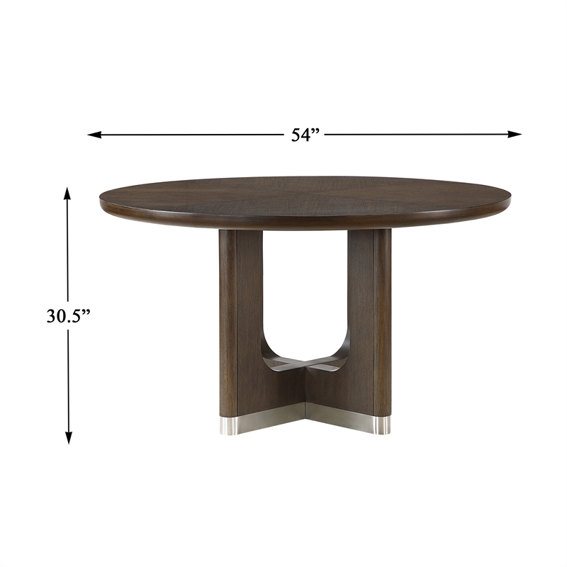 Pemberly Row Rubber Wood Round Dining Table in Wire Brushed Brown