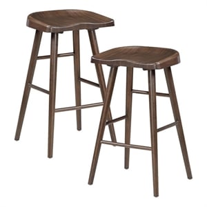 Pemberley Row Solid Wood Brown Pub Height Stool Rectangular Saddle Seat 29.5&quot Unassembled