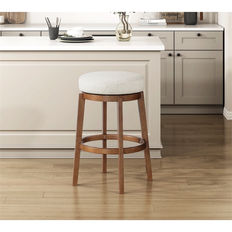 Pemberly Row Contemporary Boucle Fabric Swivel Pub Height Chair in White