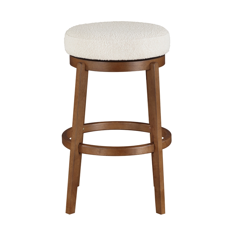 Pemberly Row Contemporary Boucle Fabric Swivel Pub Height Chair in White