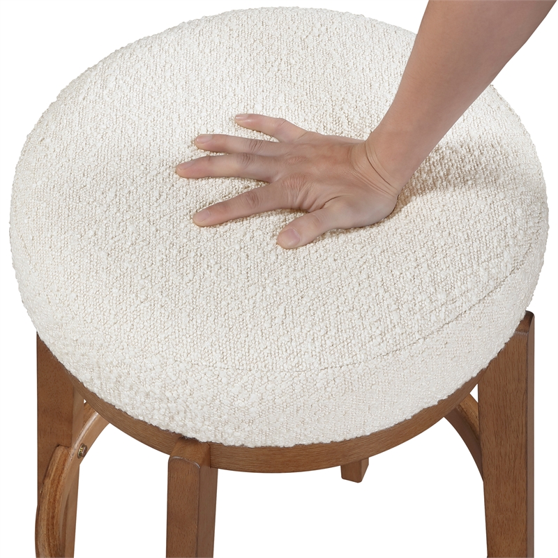 Pemberly Row Contemporary Boucle Fabric Swivel Pub Height Chair in White