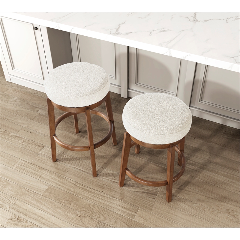 Pemberly Row Contemporary Boucle Fabric Swivel Pub Height Chair in White