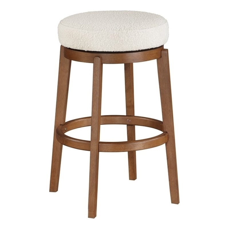 Pemberly Row Contemporary Boucle Fabric Swivel Pub Height Chair in White