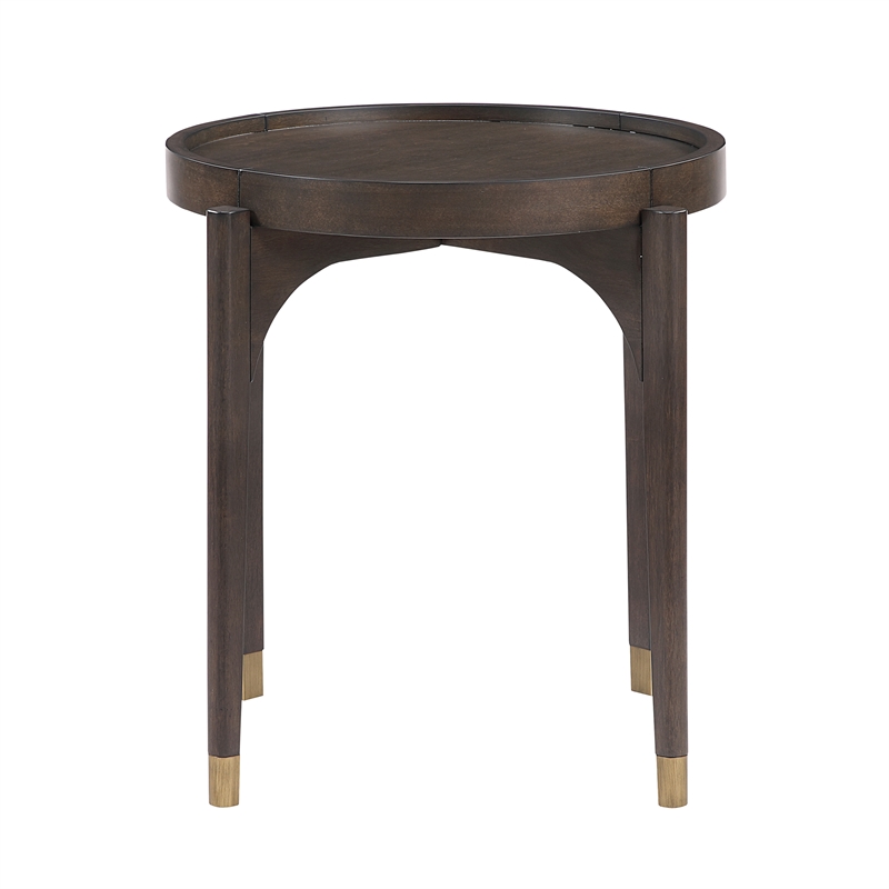 Pemberly Row Contemporary Asian Hardwood End Table in Dark Brown