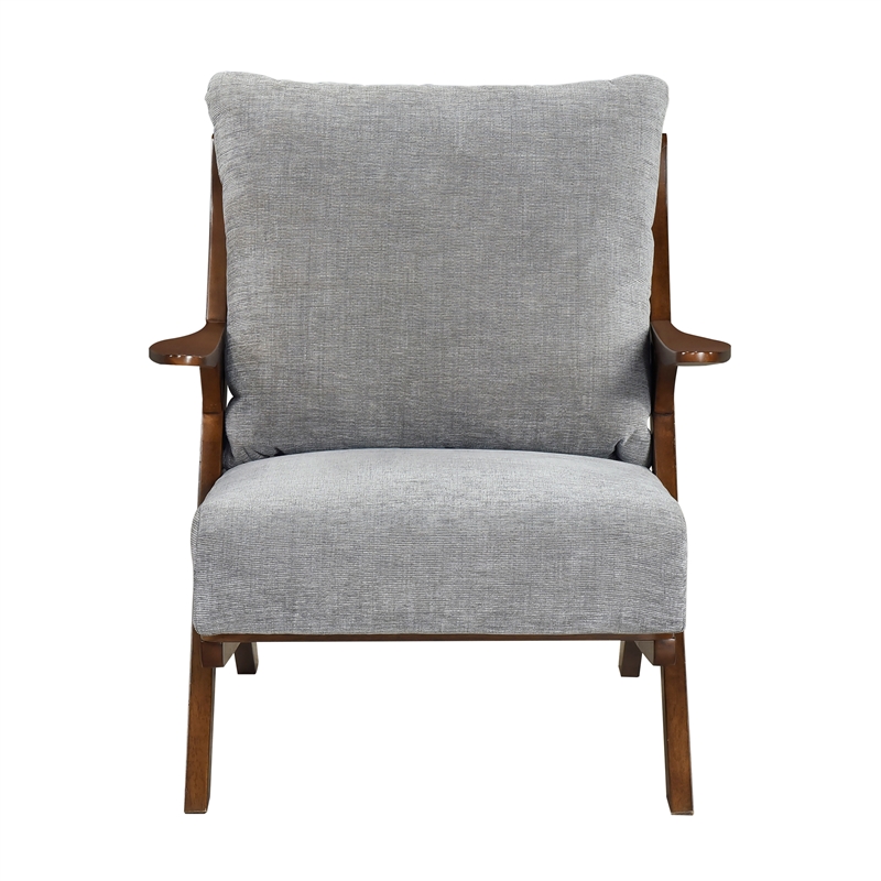 Pemberly Row Chenille Accent Chair in Gray and Pascal Brown finish