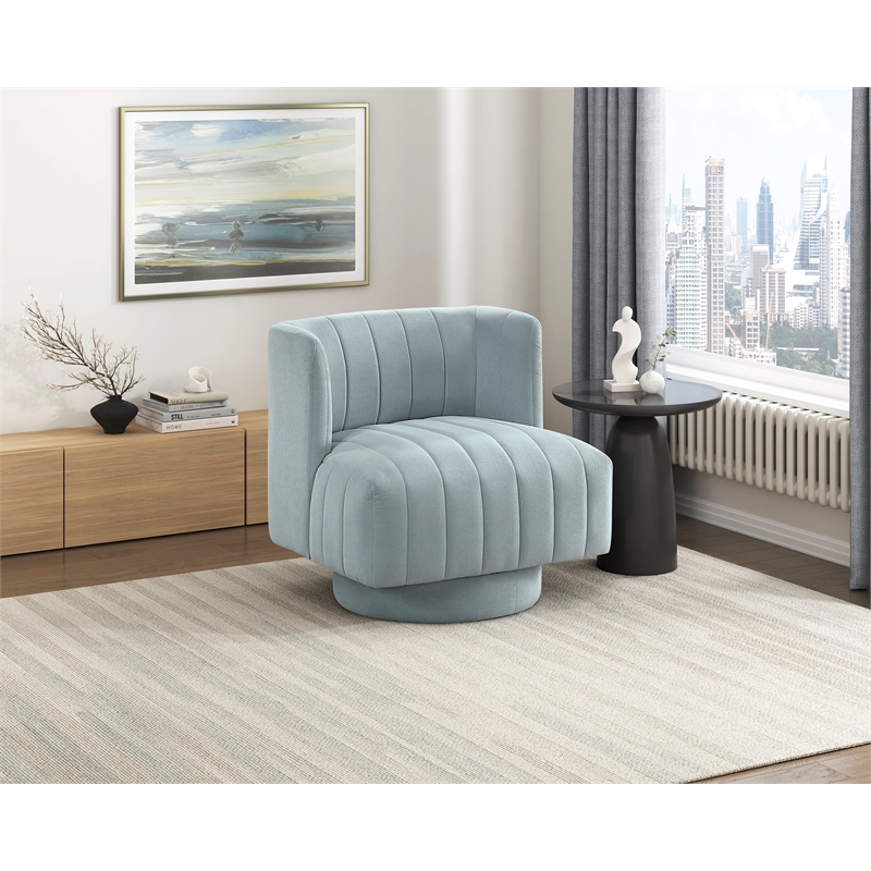 Pemberly Row Contemporary Textured Fabric Swivel Chair in Aqua Blue
