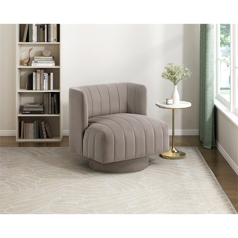 Pemberly Row Textured Fabric Upholstery Swivel Chair in Taupe