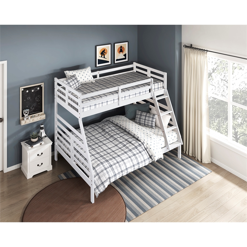 Pemberly Row Contemporary Pine Wood Twin/Full Bunk Bed in White