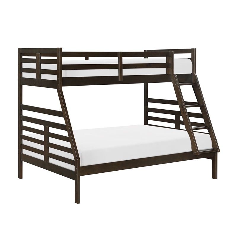 Pemberly Row Contemporary Pine Wood Twin/Full Bunk Bed in Dark Brown
