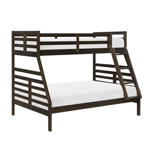 Pemberly Row Contemporary Pine Wood Twin/Full Bunk Bed in Dark Brown