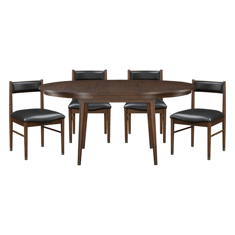 Pemberly Row Leather 5-Piece Dining Set (1 Table + 4 Side Chairs) in Black