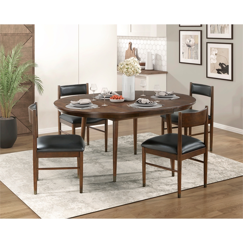 Pemberly Row Leather 5-Piece Dining Set (1 Table + 4 Side Chairs) in Black