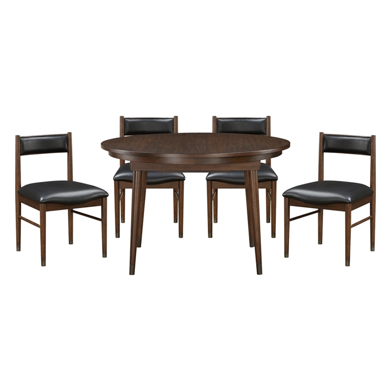 Pemberly Row Leather 5-Piece Dining Set (1 Table + 4 Side Chairs) in Black