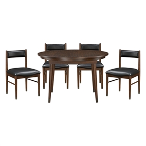 Pemberly Row Leather 5-Piece Dining Set (1 Table + 4 Side Chairs) in Black