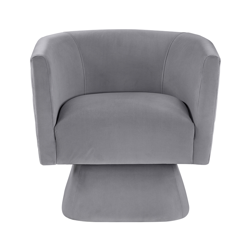 Pemberly Row Contemporary Velvet Swivel Chair in Gray Finish