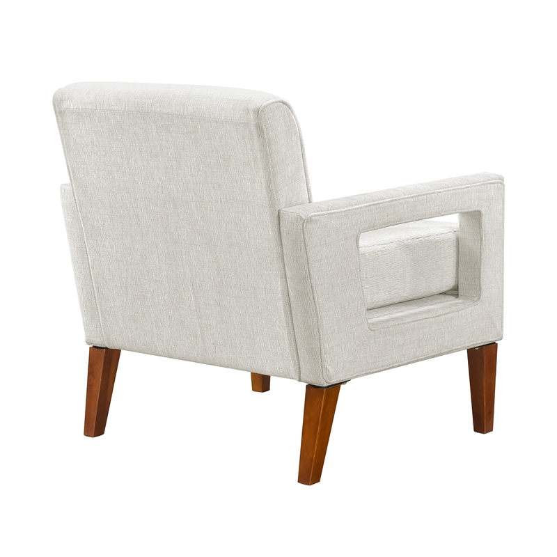 Pemberly Row Mid-Century Chenille Fabric Chair in Beige Finish