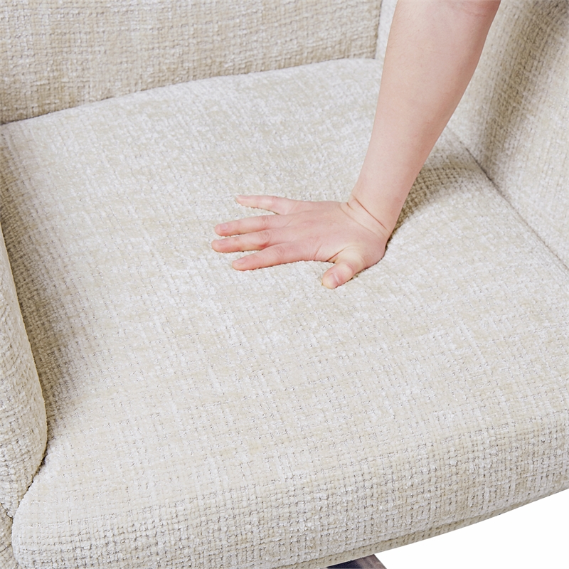 Pemberly Row Contemporary Chenille Swivel Chair with Ottoman in Beige