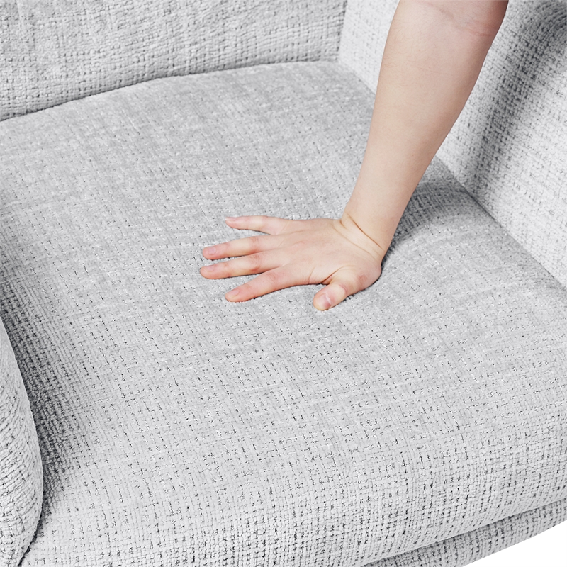 Pemberly Row Contemporary Chenille Swivel Chair with Ottoman in Gray