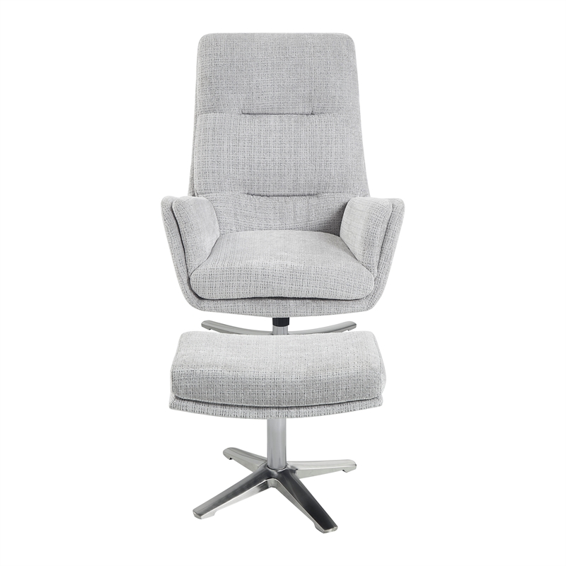 Pemberly Row Contemporary Chenille Swivel Chair with Ottoman in Gray