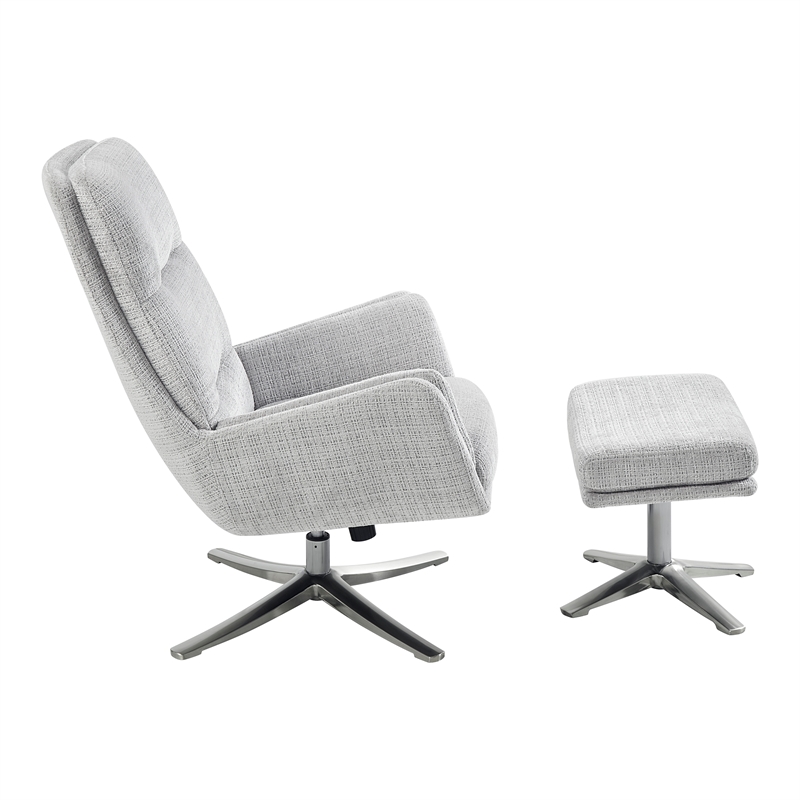 Pemberly Row Contemporary Chenille Swivel Chair with Ottoman in Gray