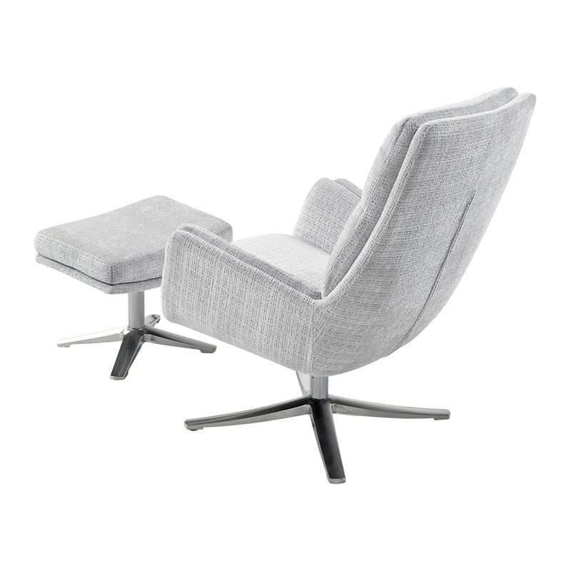 Pemberly Row Contemporary Chenille Swivel Chair with Ottoman in Gray