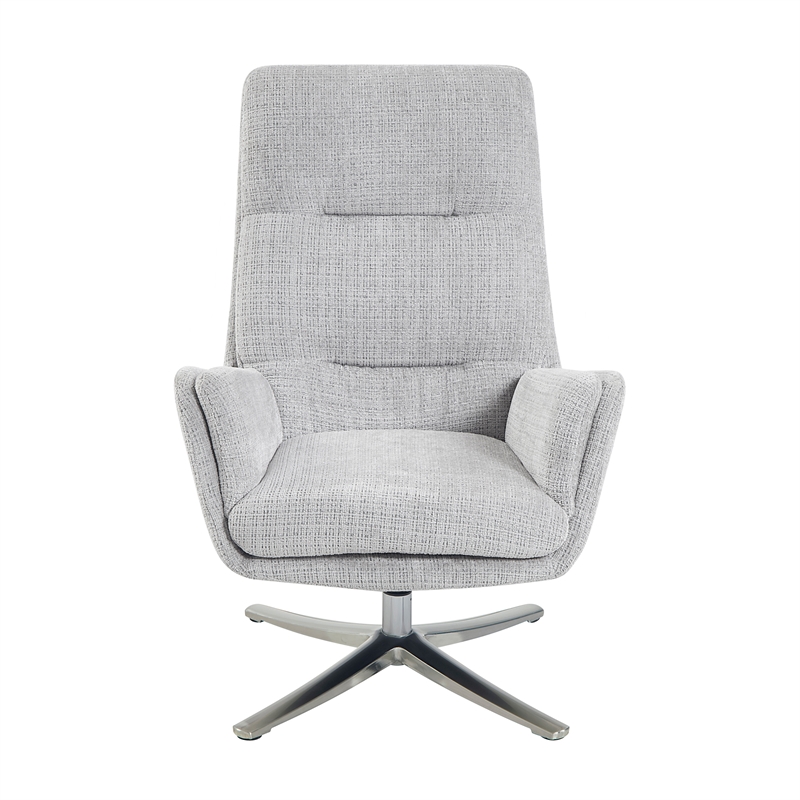 Pemberly Row Contemporary Chenille Swivel Chair with Ottoman in Gray