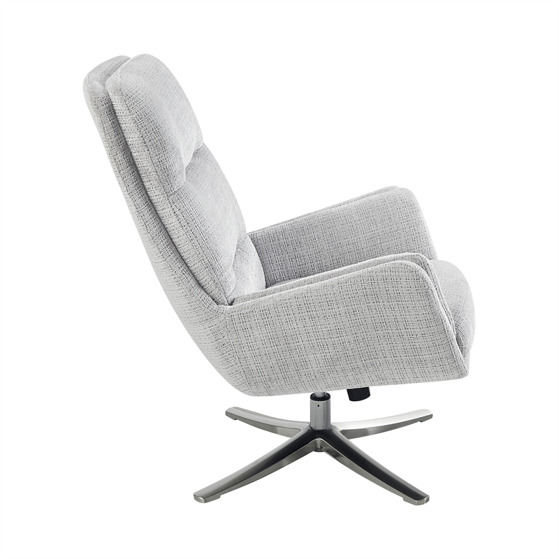 Pemberly Row Contemporary Chenille Swivel Chair with Ottoman in Gray
