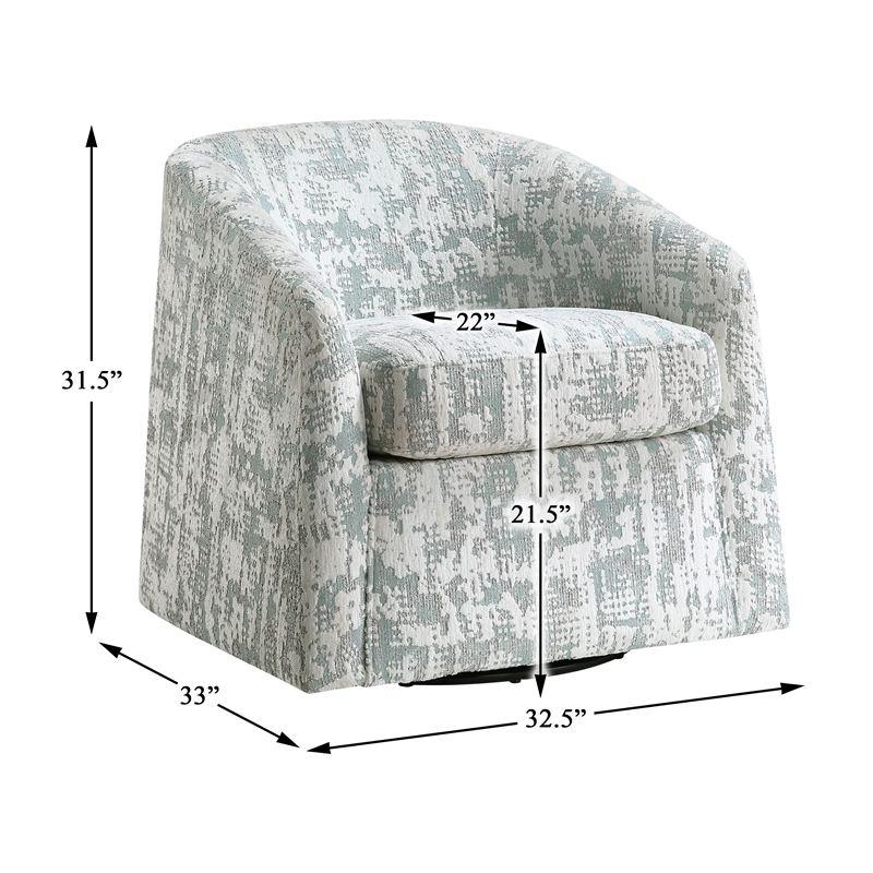 Pemberly Row Traditional Jacquard Swivel Chair in Green Finish