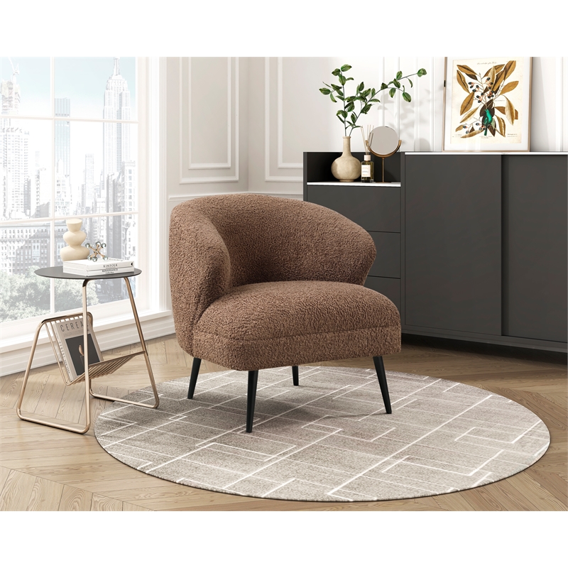 Pemberly Row Contemporary Boucle Accent Chair in Brown Finish