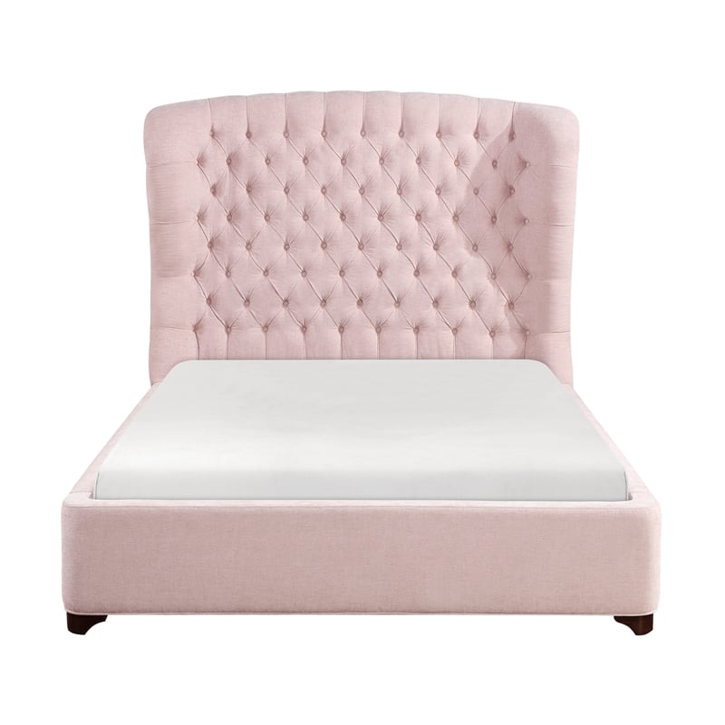 Pemberly Row Contemporary Chenille Queen Upholstery Bed in Pink