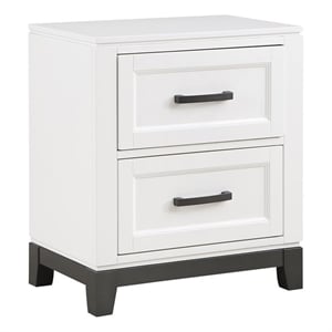 Pemberly Row Solid Wood Nightstand in White and Metallic Gray Finish