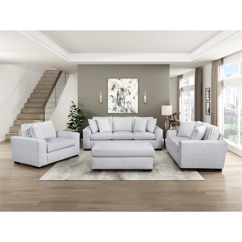 Pemberly Row Contemporary Textured Fabric Chair in Gray Finish