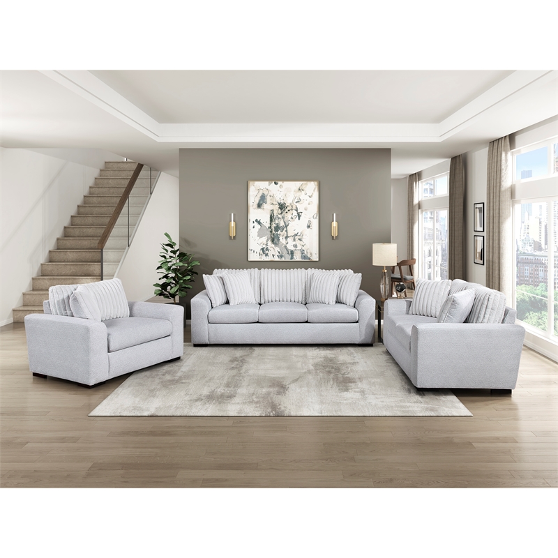 Pemberly Row Contemporary Textured Fabric Chair in Gray Finish