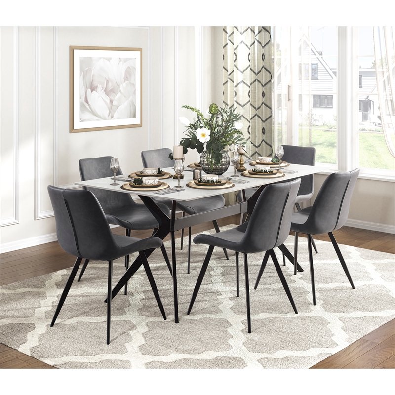 Pemberly Row Faux Leather Dining Side Chair in Gray (Set of 2)