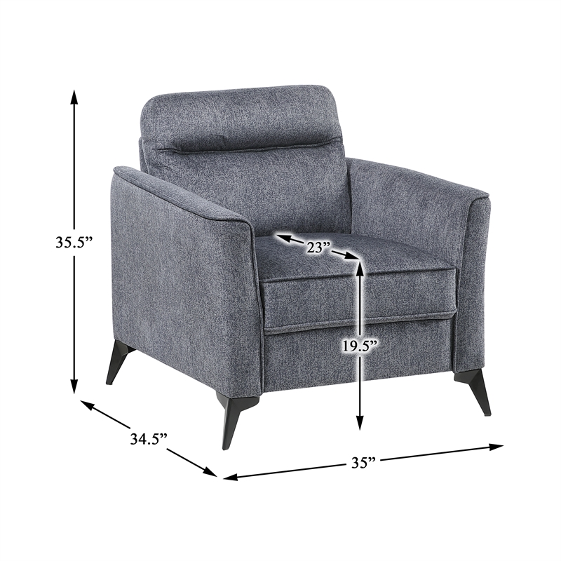 Pemberly Row Contemporary Microfiber Chair in Dark Gray Finish