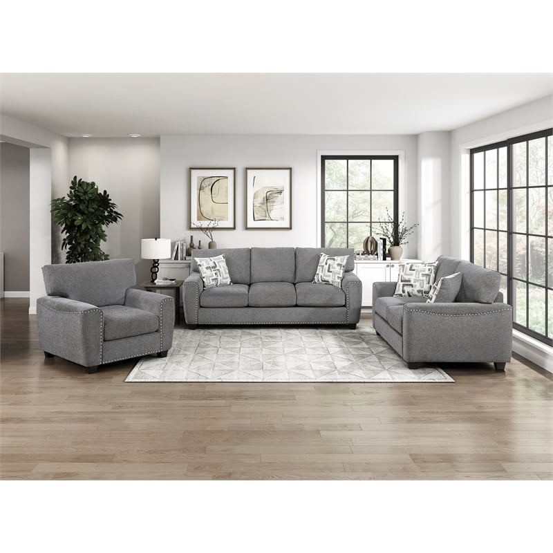 Pemberly Row Contemporary Chenille Chair in Dark Gray Finish