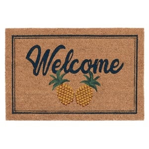Pemberly Row 24x36&quot Coir Fabric Two Pineapples Doormat in Multi-Color