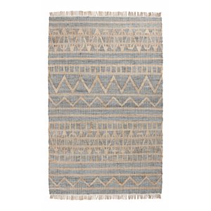Pemberly Row 96x120&quot Transitional Jute Rug in Natural and Spa Blue