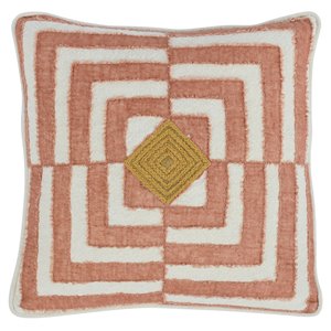 Pemberly Row 22x22&quot Cotton and Linen Fabric Throw Pillow in Natural/Salmon