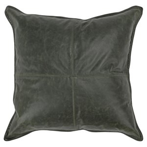 Pemberly Row 22x22&quot Transitional Leather Throw Pillow in Nightfall Green