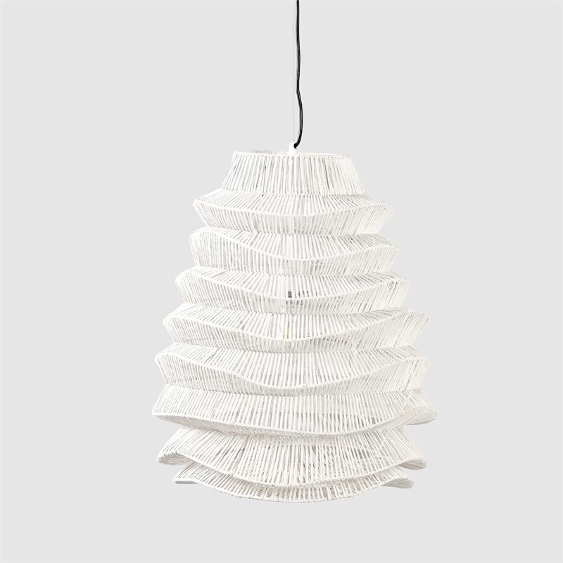 Pemberly Row 1-Light Iron Metal and Rattan Woven Pendant in White